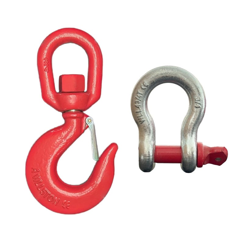 HENBOW 5 Ton Swivel Lifting Hooks and D Ring Shackles,G80 Chain Hooks with 4.75 Ton Shackle,11000Lbs Safety Load Limit,Heavy Duty Alloy Steel Shackle,Round Rotating Swivel Snap Hook - Image 1